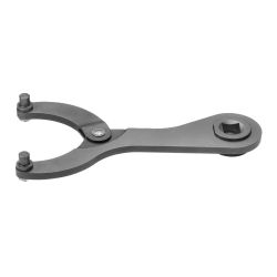 Hinged pin wrench for nuts with 2 holes with torque-wrench fitting