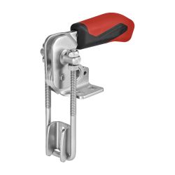 Vertical hook-type toggle clamp with red handle