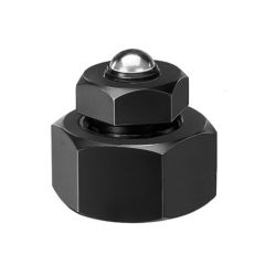 Height setting screw jack with pivotable ball