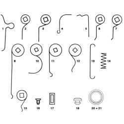 Lock springs, connection parts, lever pins, screws