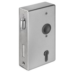 Lock case with roller latch rim deadlock, bare metal