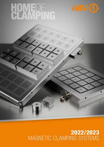 Magnetic clamping systems for 5-sided machining | AMF magnetic clamping plates for milling centers & heavy-duty machining AMF magnetic clamping catalog – clamping plates with up to 384 kN for milling centers and heavy-duty machining. Gentle on workpieces, safe when de-energized, and ideal for reducing setup times