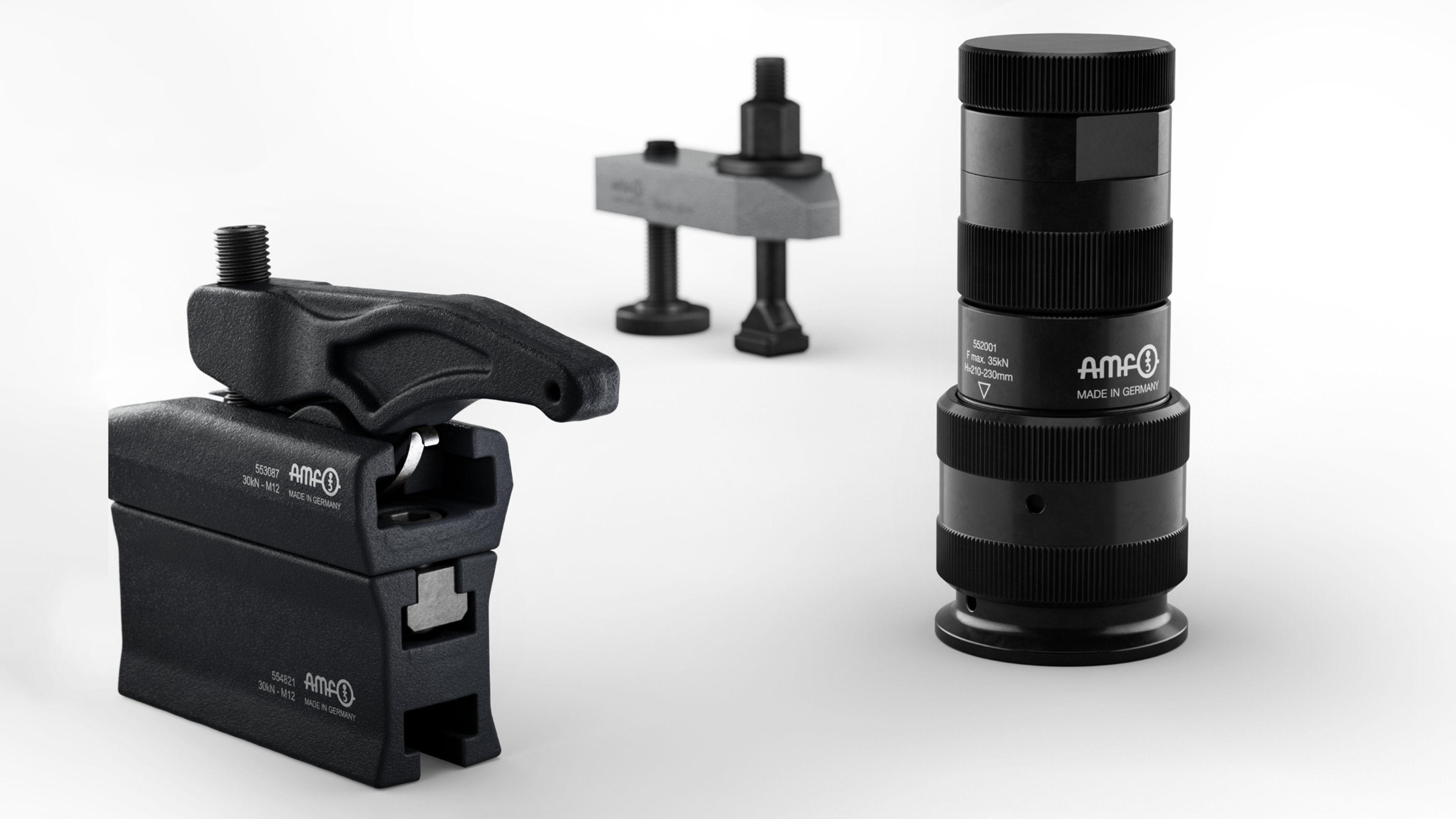 Elementos de fixação mecânicos:  tensores de fuerza, grampos de fixação e macacos hidráulicos no sistema de fixação modular