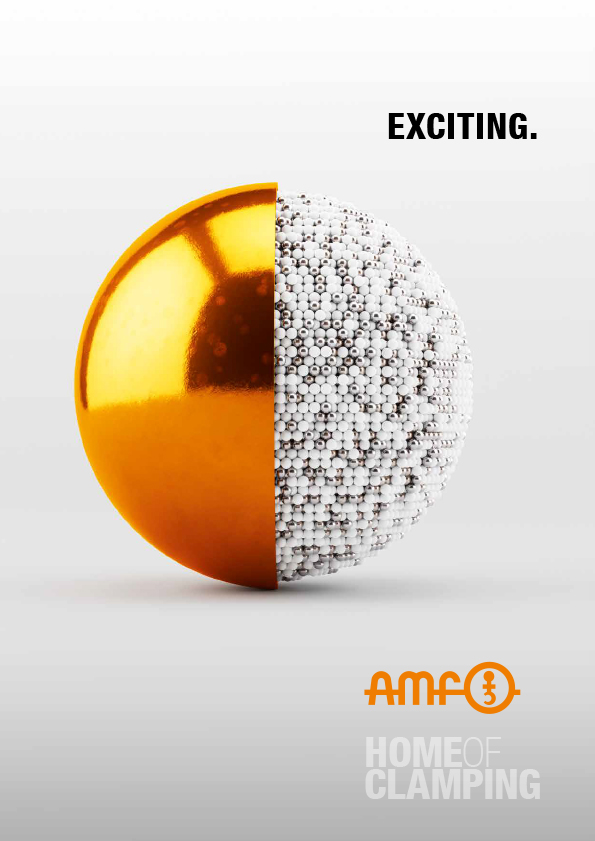 Discover the AMF Competence Brochure Clamping Technology – all solutions at a glance Cover page of the AMF Competence Brochure Clamping Technology with title text and illustrations of clamping solutions