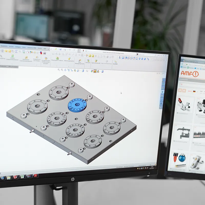 Digitale Konstruktion einer AMF-Spannplatte in der CAD-Software