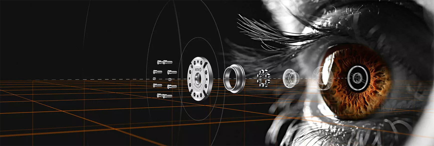 Erleben Sie die Effizienz der AMF Nullpunktspanntechnik Visualisierung einer AMF Nullpunktspanntechnik mit Auge als Symbol für Präzision