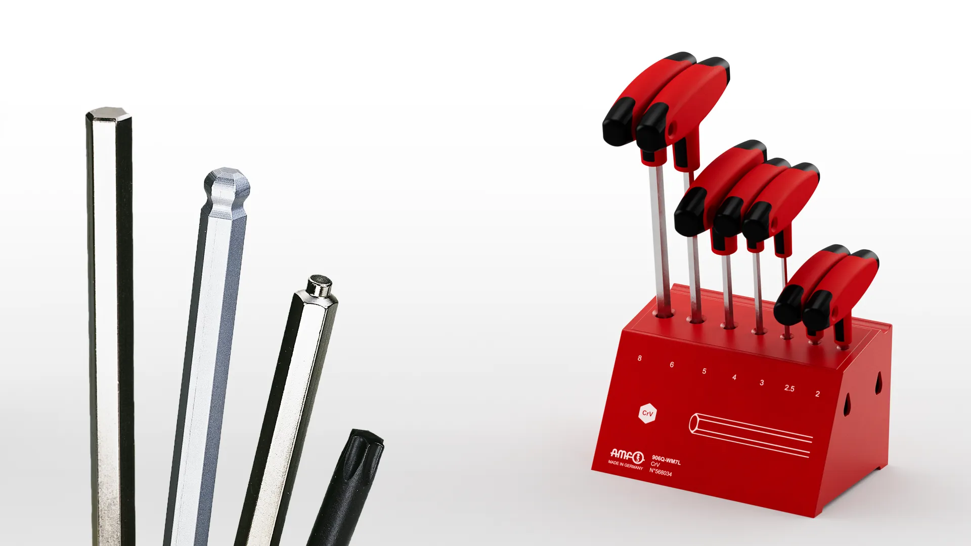 Jeu de tournevis avec clés à six pans et tournevis Torx – sur support d'atelier, ergonomiques et fabriqués en Allemagne