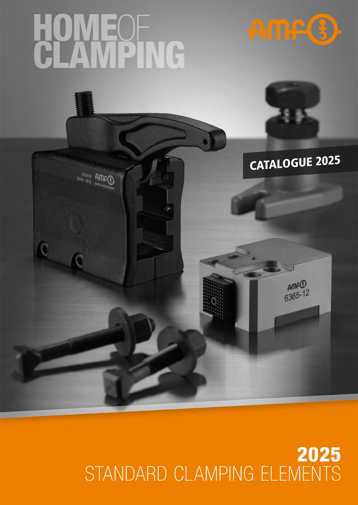 Standard clamping elements for every application | AMF modular solutions for CNC & fixtures AMF catalog for standard clamping elements – clamping claws, screw jacks, clamping bolts and more in compact design. Flexible, precise, ideal for fixture construction, CNC machining and single-part clamping
