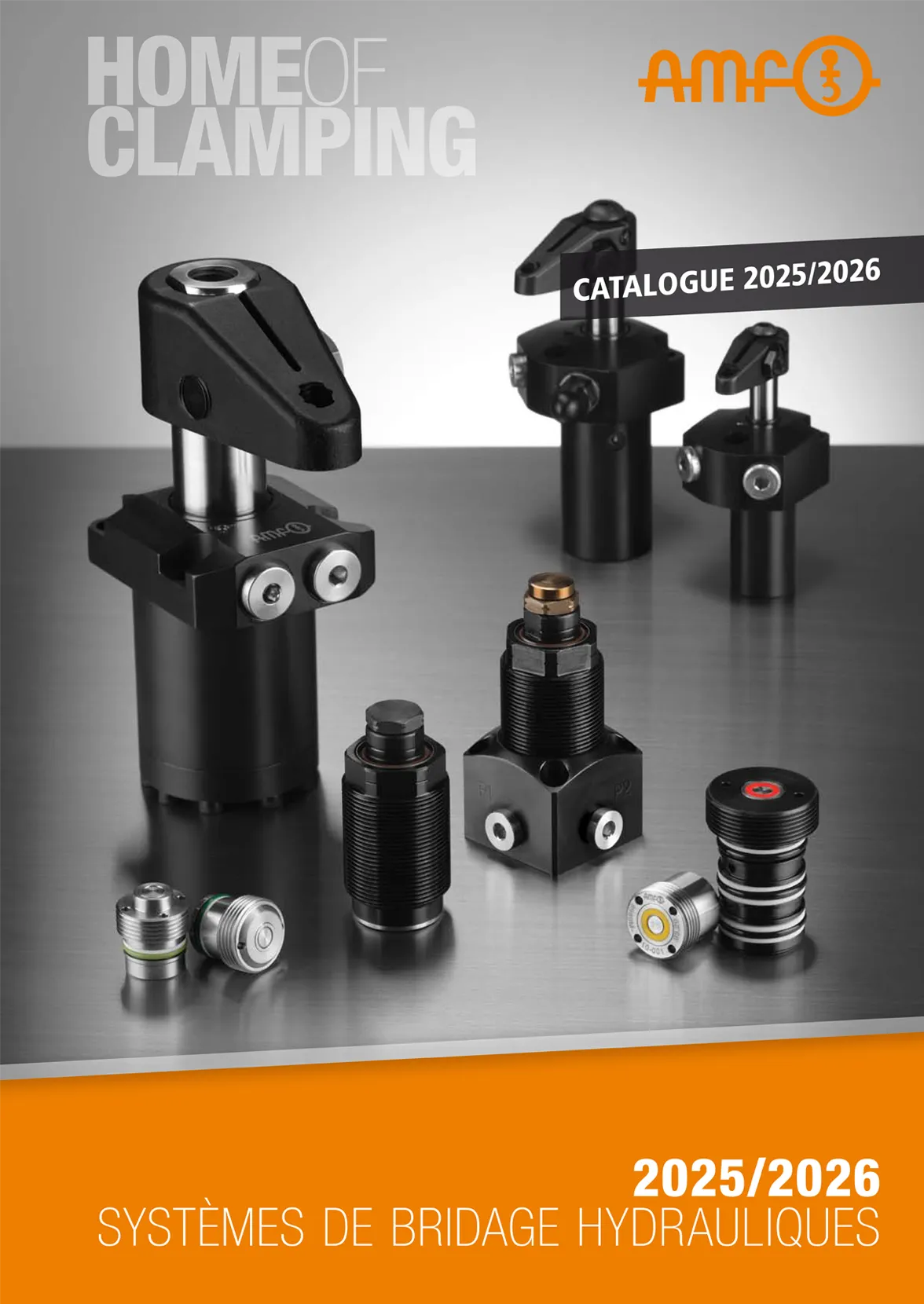 Catalogue de produits AMF Hydraulique &ndash; Syst&egrave;mes de serrage hydrauliques modulaires avec une force de serrage &eacute;lev&eacute;e, des temps de pr&eacute;paration courts et un fonctionnement &eacute;conome en &eacute;nergie. 